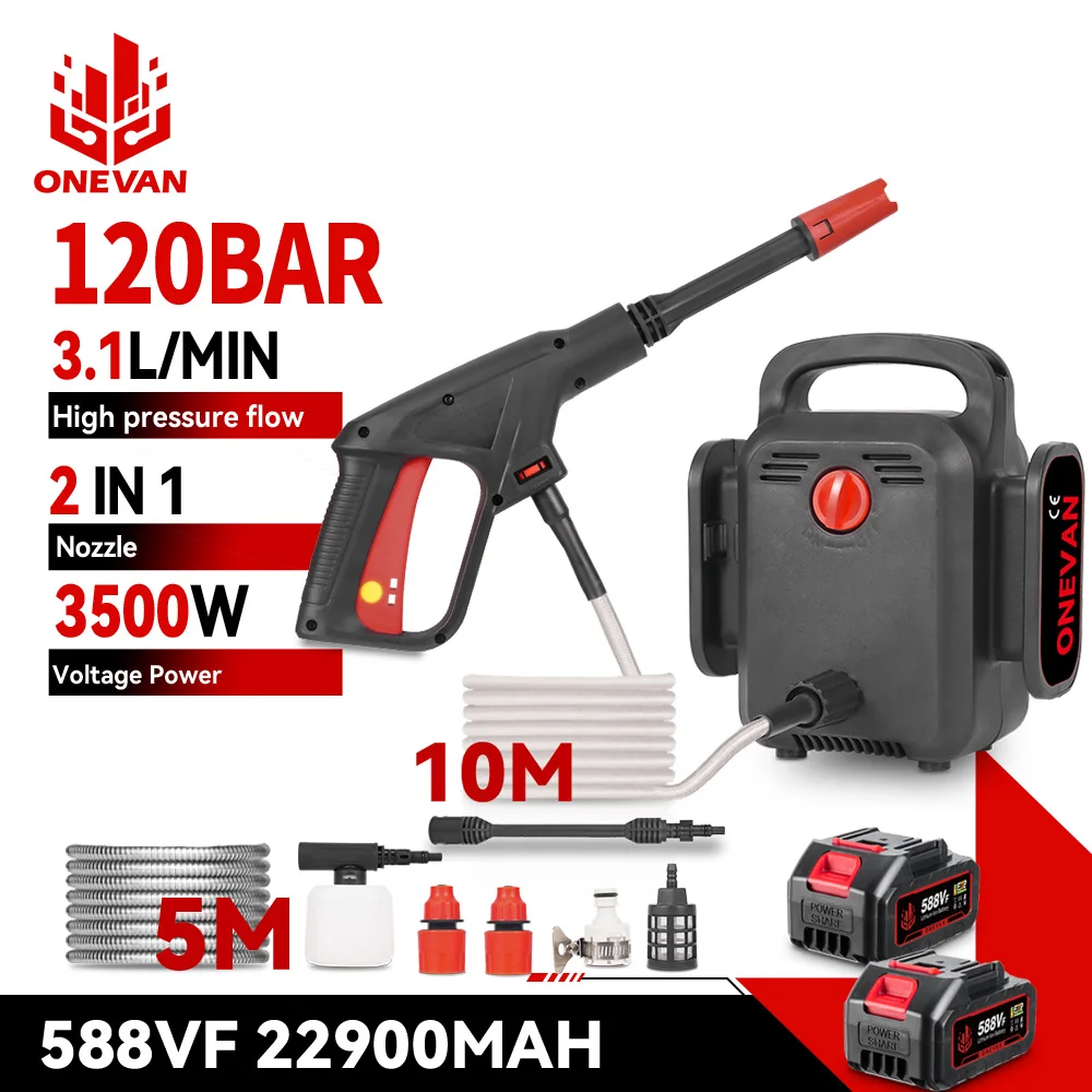 ONEVAN 3500W 전기 고압 세척기 120Bar 2in1 자동차 세차 강력 정원 세척 도구 (마키타 18V 배터리 핀용)