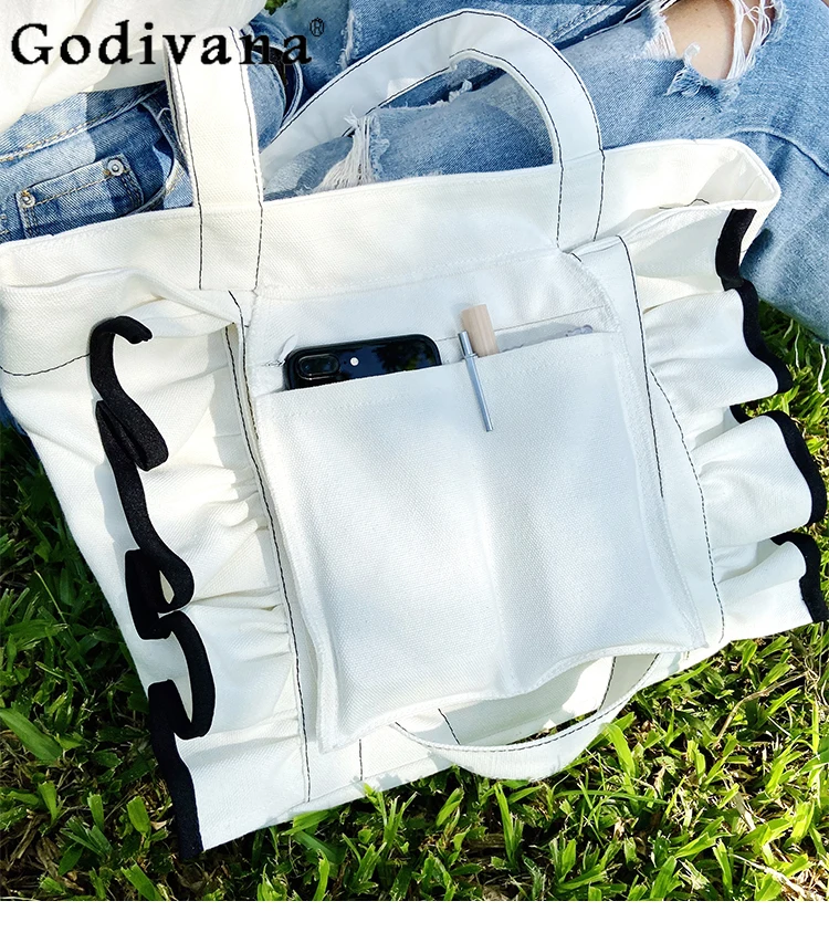

Original Ins Wind Japanese Lolita Sweet Girl Handbag Large Capacity Ruffle Edge Daily Commute Canvas Shoulder Bag
