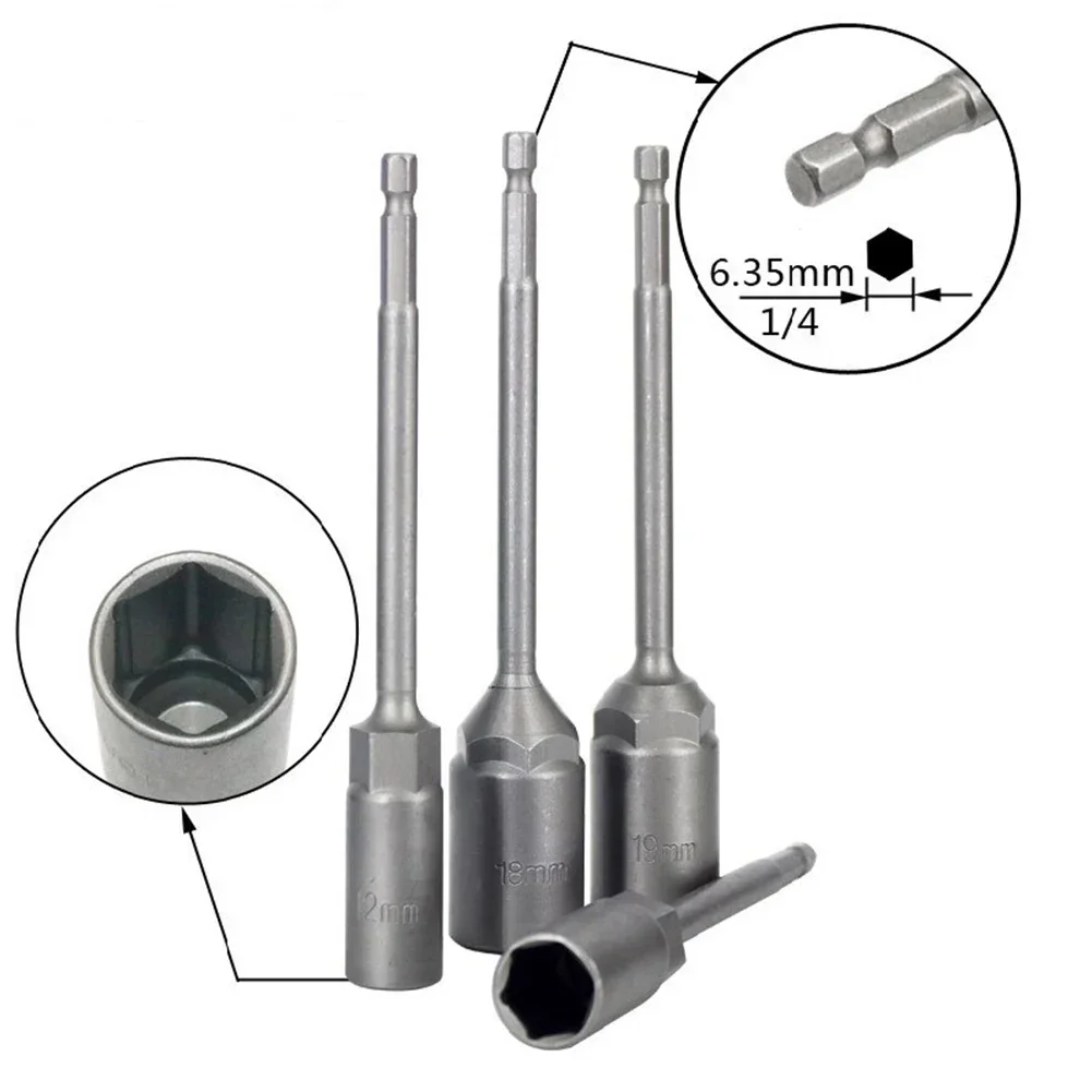 1X 150mm Long 5.5mm-19mm Hexagon Nut Driver Drill Bit Adapter Socket Wrench-Extension Sleeve Nozzles Adapter For Screwdriver