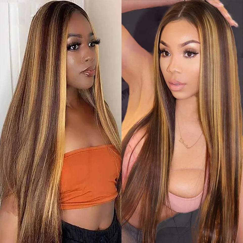 Lumiere 13x4 Hd Lace Front Wig For Black Women Straight Remy Human Hair Ombre P4/27 Piano Highlight Color Glueless Pre Plucked