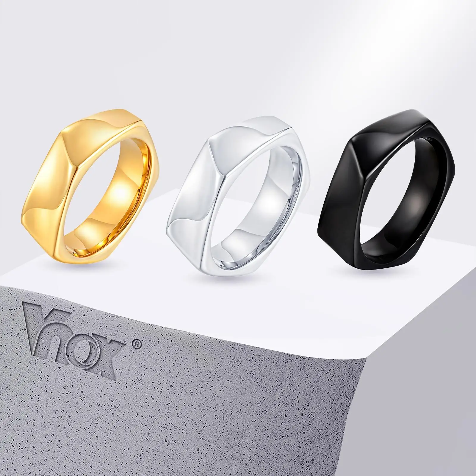 

Vnox Pentagonal Stainless Steel Ring for Men Boys, 6mm Wide Geometric Ring, Black Gold Silver Color Options, Trendy Jewelry Gift