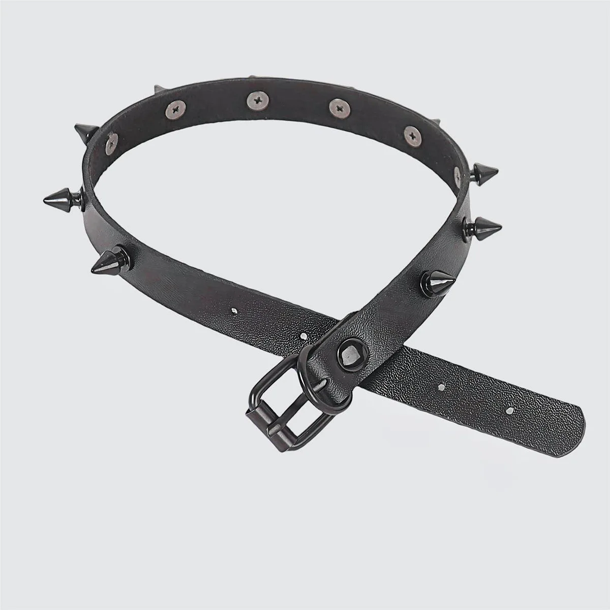 Individuality Fashion Punk Gothic Dark Simple Night club Hip hop Rivet Spike PU Choker Cortex Leather Pendant