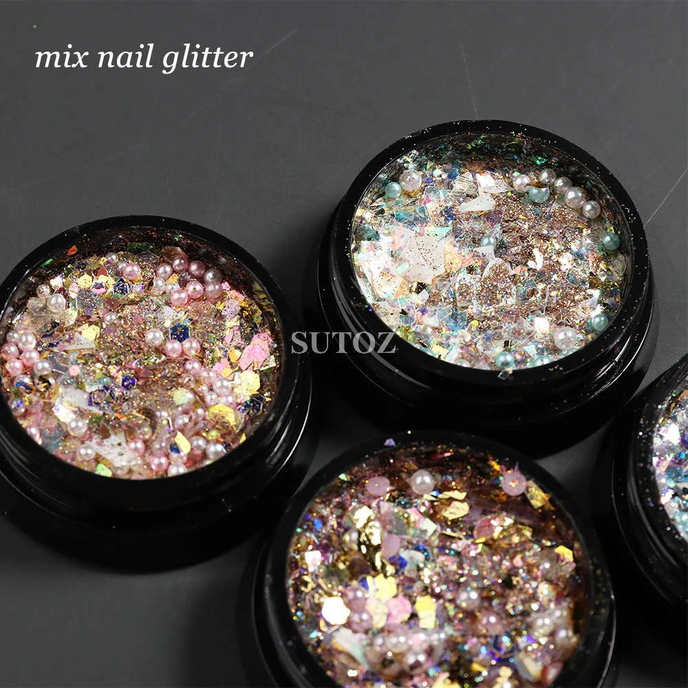 Abalone Shell Para Unhas Mãe De Pérola Nail Art Holográfico Glitter Em Pó Sereia Lantejoulas Flakies Paillettes Manicure LEBFZB