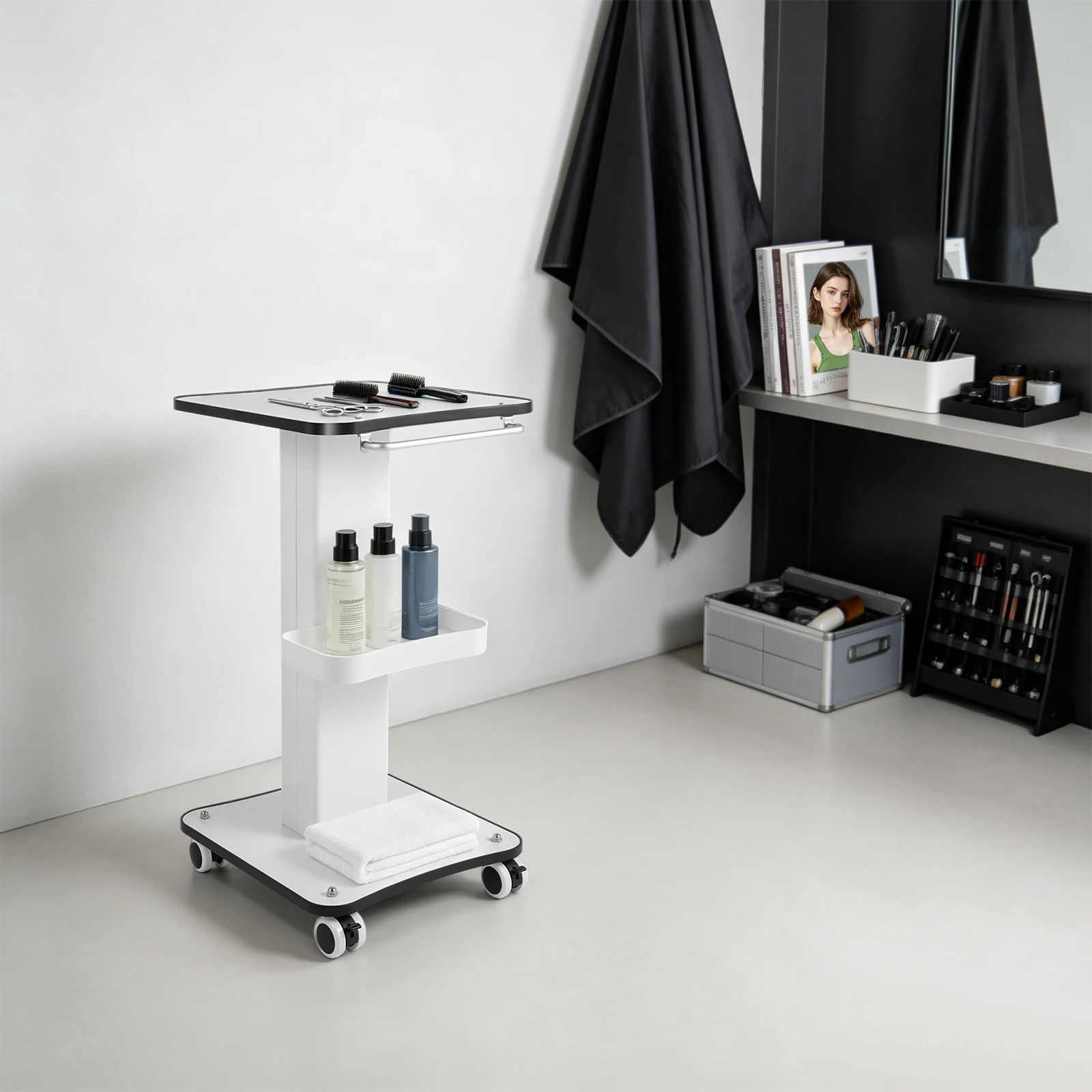 Beauty Trolley Cart Wood Metal 40kg 88.18lbs 34*38*69cm 4 Wheels 2 Brakes for Beauty Salon Spa