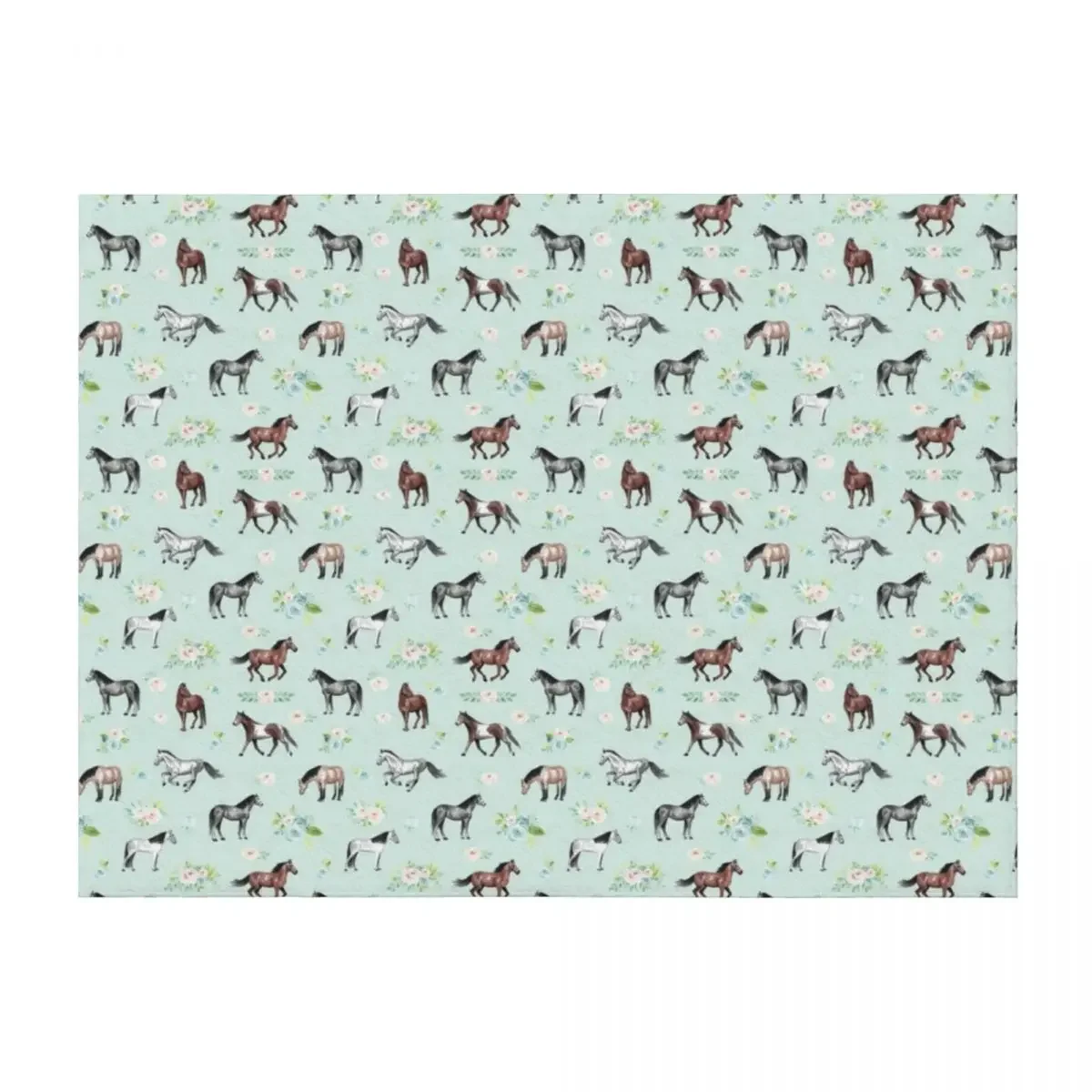 

Horses with Flowers, Romantic Blue, Pink Floral, Horse Decor, Throw Blanket Picnic Multi-Purpose Soft Beds Winter beds Blankets