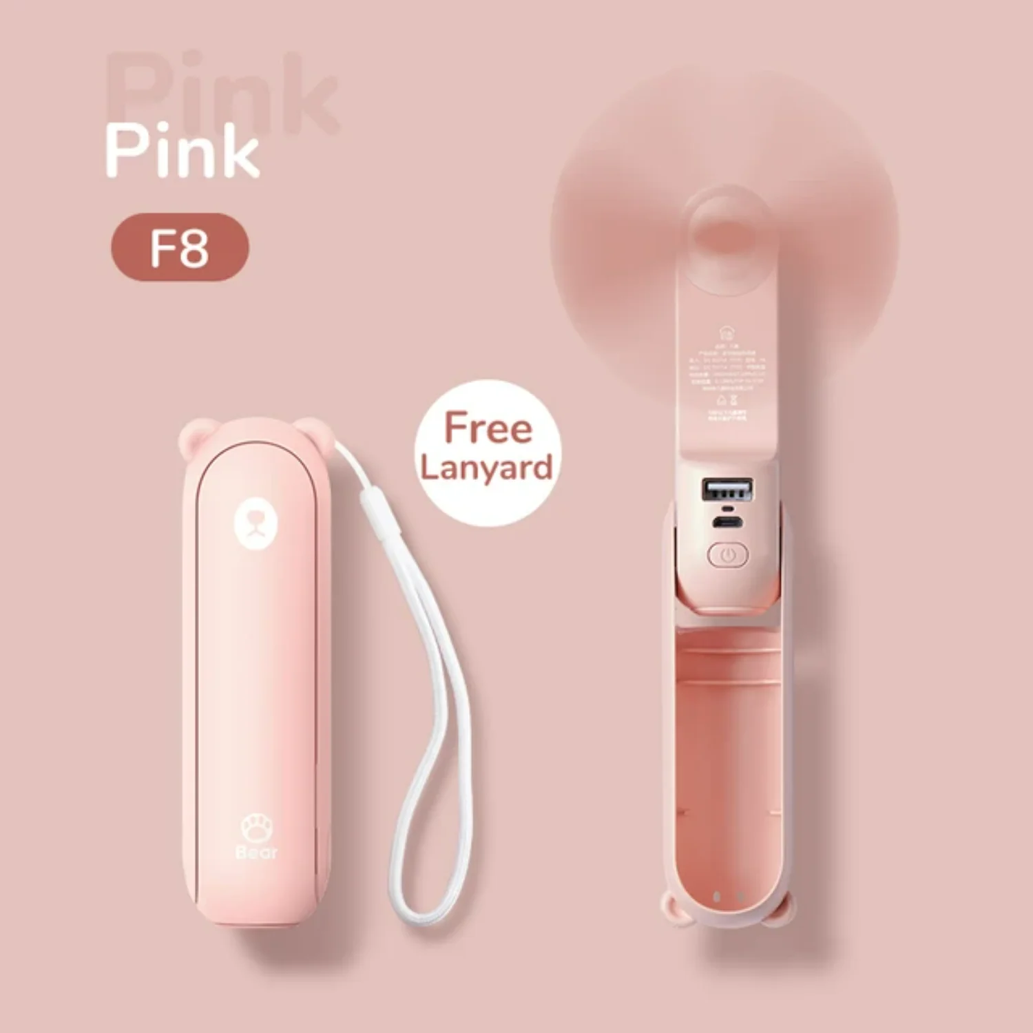 Portable Fan 3 IN 1 Mini Hand held Cooling Fan USB 4800mAh Recharge Small Pocket Fan with Power Bank Flashlight Feature - Product Main Image
