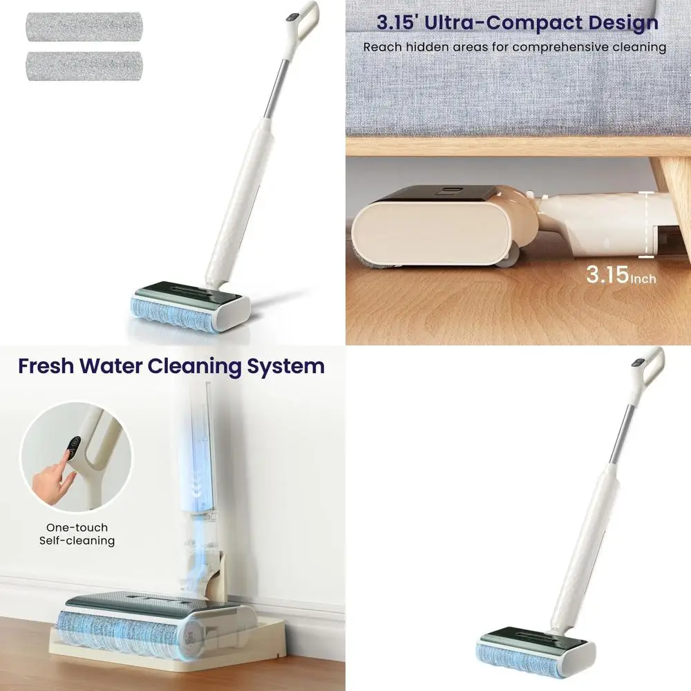 

Long-Lasting Cordless Wet Dry Vacuum Cleaner, Lightweight Mop for Home, 60 Min Runtime, 180° Flat, 2 Modes, Anti-Tangle, Ideal f