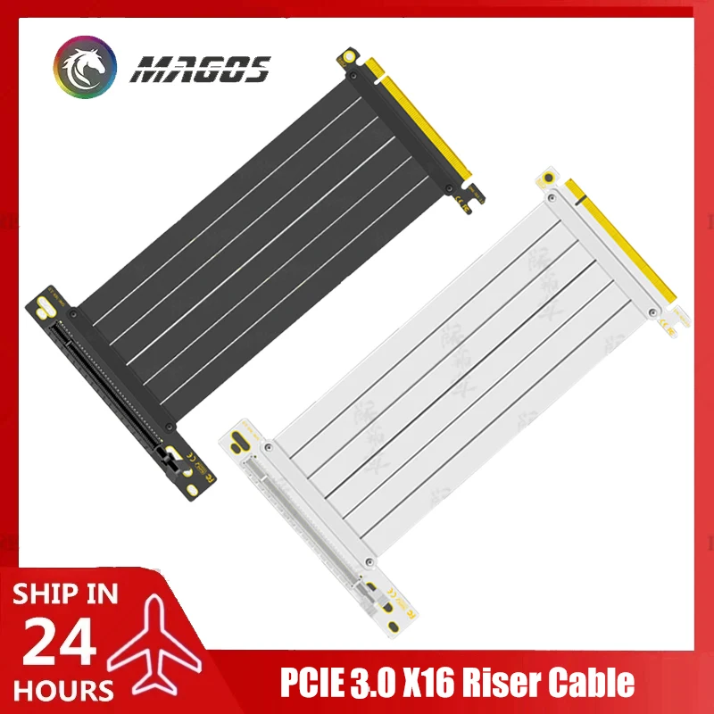 PCIE 3.0 X16 GPU Riser Cable Graphics Card Extension Shielded Flexible 90° Mounted, PCI-e Express Lossless Black/White