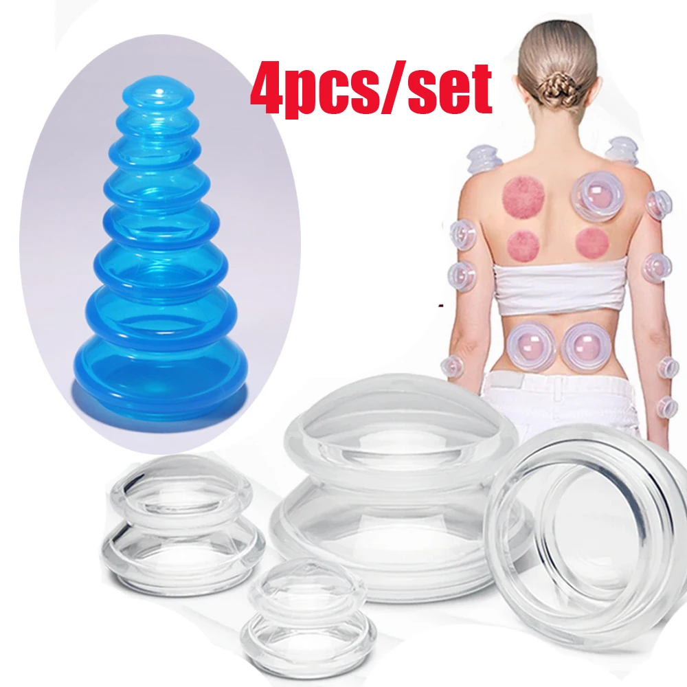 

4PCS Silicone Vacuum Cupping Set Massage Body Cups Back Gua Sha Suction Cup Skin Lift Physiotherapy Jars Slim