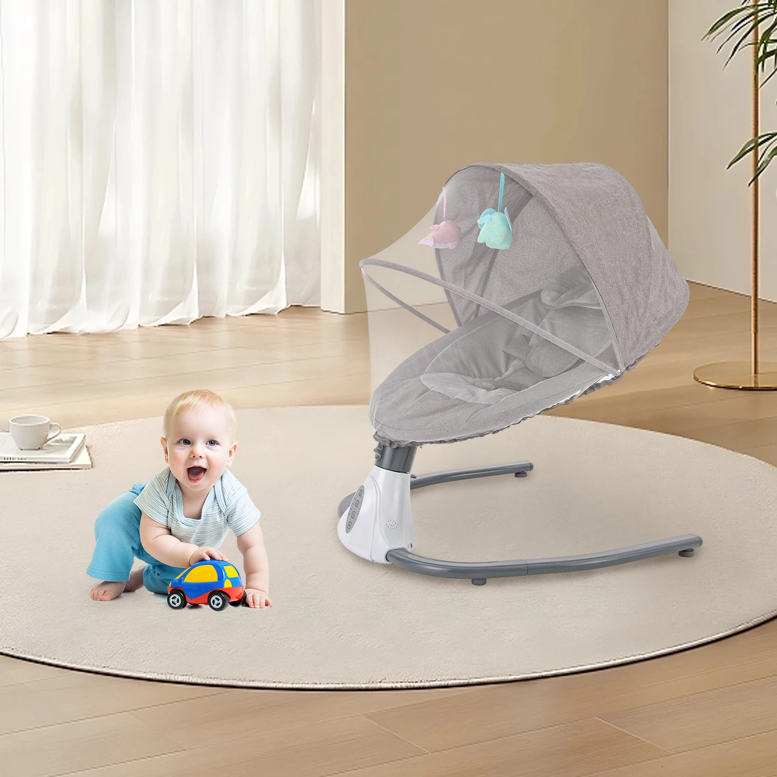 كرسي هزاز كهربائي محمول للأطفال، قابل للفصل وسهل الحركة، كرسي هزاز مضاد لدغة البعوض