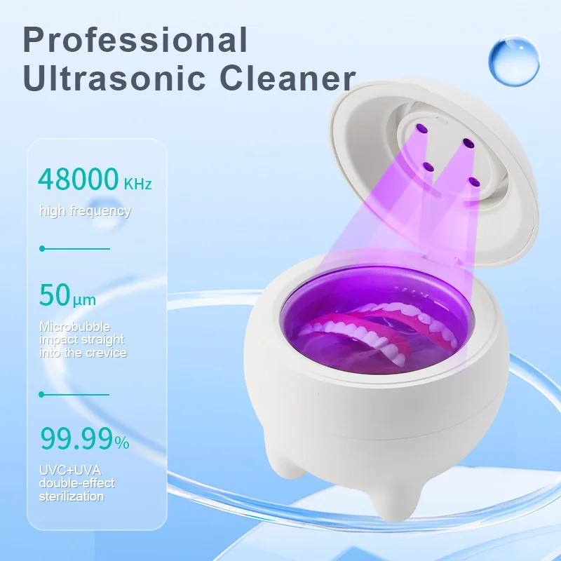 Professional Ultrasonic Cleaner 180ml Stainless Steel Tank 48kHz Jewelry Watches Braces Dentures 360° Deep Cleaning Machine