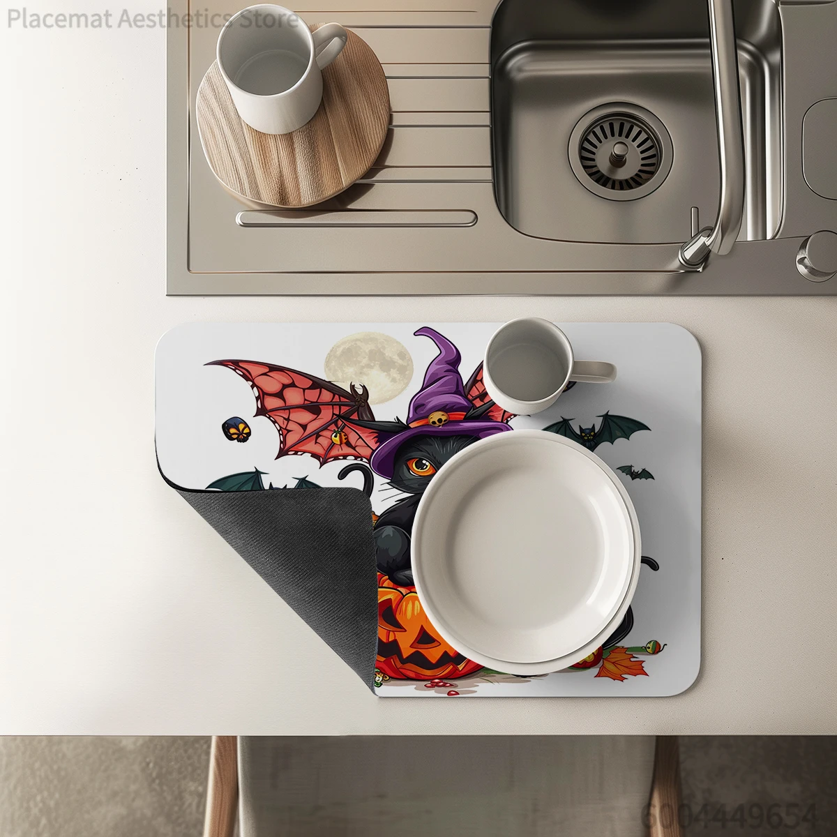 Antiskid Kitchen Absorbent Draining Mat Halloween Pumpkin Super  Draining Coffee Dish Drying Mat Quick Dry Bathroom Drain Pad