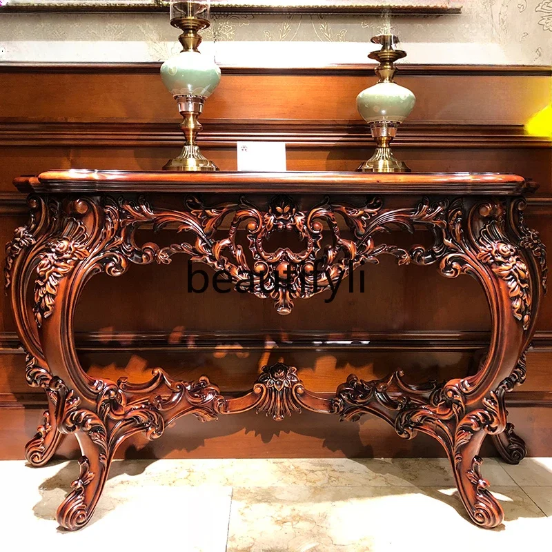 

yj21 High-end luxury 100% solid wood European carved entrance table