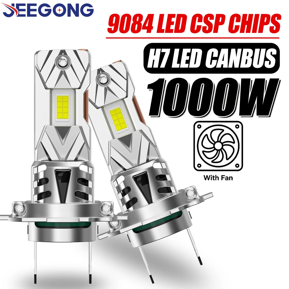 Feux de brouillard LED H7 6000K lumière blanche avec ventilateur 1000W, Plug and Play, sans erreur CANBUS, lampes de voiture H7, puces CSP 9084