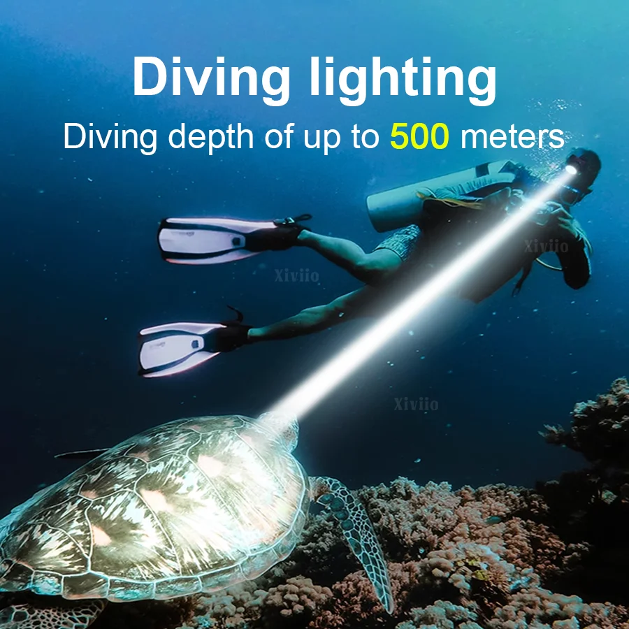 Portable Rechargeable Diving Headlight 500M Underwater Submersible IPX8 Waterproof Super Bright LED Diver Spearfishing Headlamp