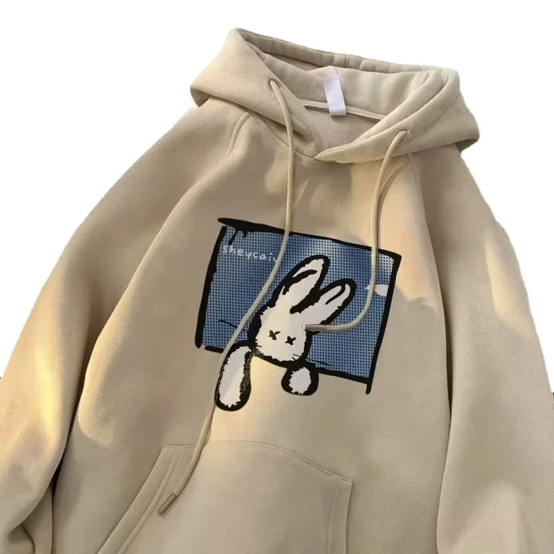 النمط الأمريكي المعتاد هوديي المرأة سميكة الصوف فضفاضة الخريف الشتاء سترة علوية الإناث أزياء العلامة التجارية الملابس