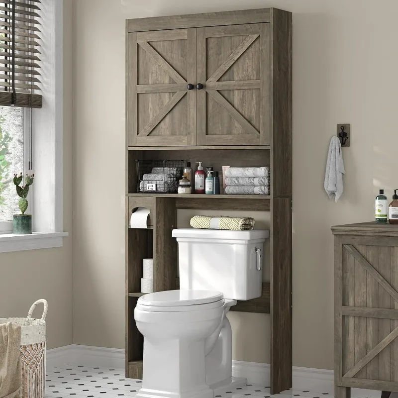 32.3''W Over The Toilet Storage Cabinet with Barn Doors, Over Toilet Shelf Farmhouse Storage Cabinet Space Saver