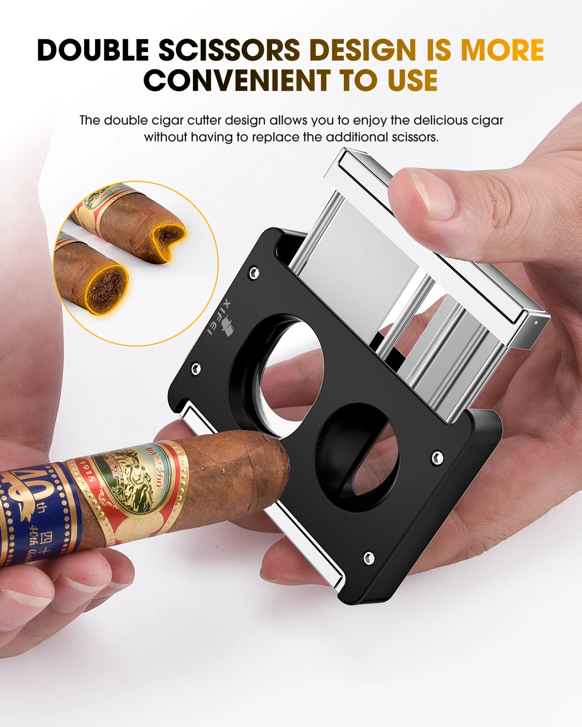 XIFEI Cigar Cutter V-Cut Guillotine,4 in 1 Straight Cut V Cutter with Cigar Punch Cigar Holder Stainless Steel Blade Ergonomic