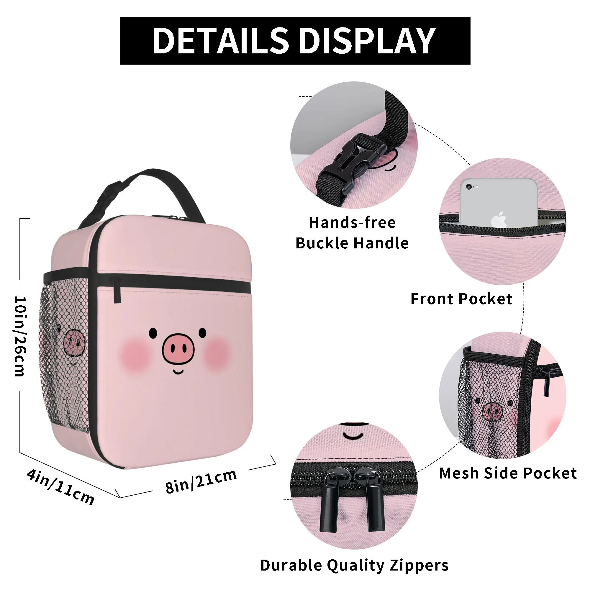 1pc an Adorable Pink Pig Face Design. This Is a Printed Thermal Bag That Serves As an Insulated Bag, Not Intended