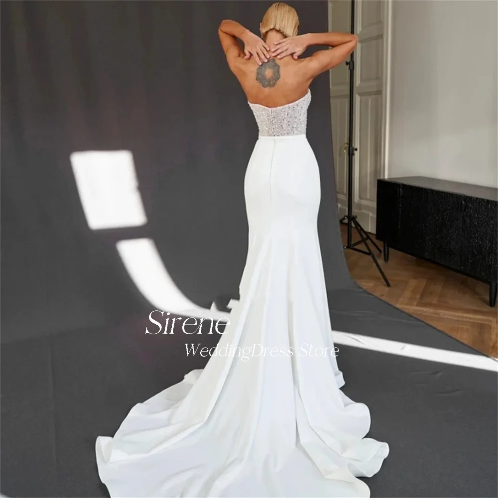 فستان زفاف سيرين بسيط حورية البحر على الشاطئ مزين بالترتر بدون حمالات ورقبة على شكل قلب بدون أكمام زي العرائس رداء De Mariée مصنوع حسب الطلب