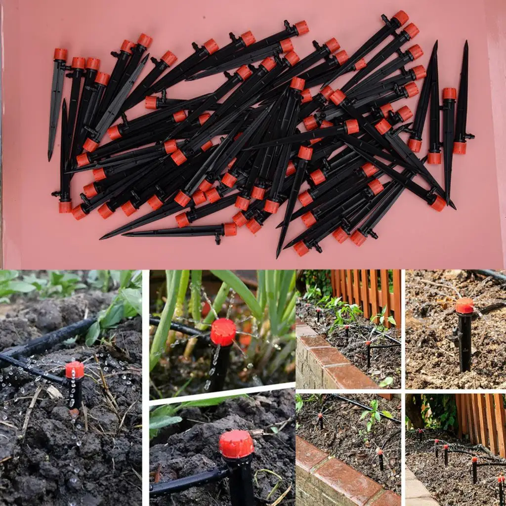 

100pcs 13cm Adjustable Water Flow Irrigation Drippers On Stake Emitter Drip Sprinklers PP 8 Holes Fit for Pots Tubs Ground Cover