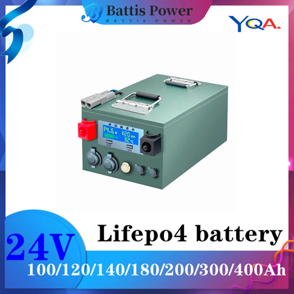 Lifepo4 battery 24V 400AH 300AH 200AH 180AH 120AH 100AH 500Ah with BMS for RV Lathe Cart inverter solar backup