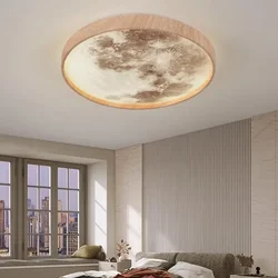 Modern Wood Ceiling Light LED Moon Room Decor 26/34CM Walnut Hanging Lamp Bedroom Aisle Living Room Home Decoration Illumination