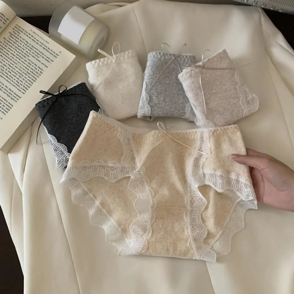 여성 피부 친화적 인 팬티 편안한 여성 코튼 속옷 레이스 중반 허리 비키니 팬티 소프트 스트레치 전체 팬티 원활한