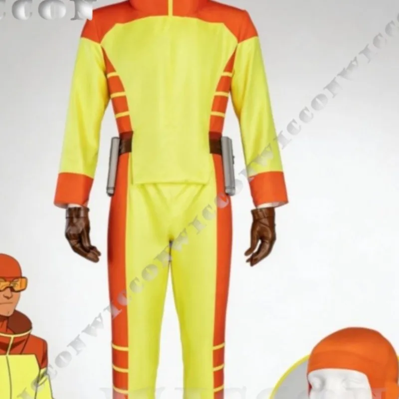 Disfraz de Cosplay de Rex Cartoon Anime Splode Invinciblleee, Mono Amarillo Naranja, Cubrecabeza, Cinturón, Guantes, Traje de Halloween para Hombre