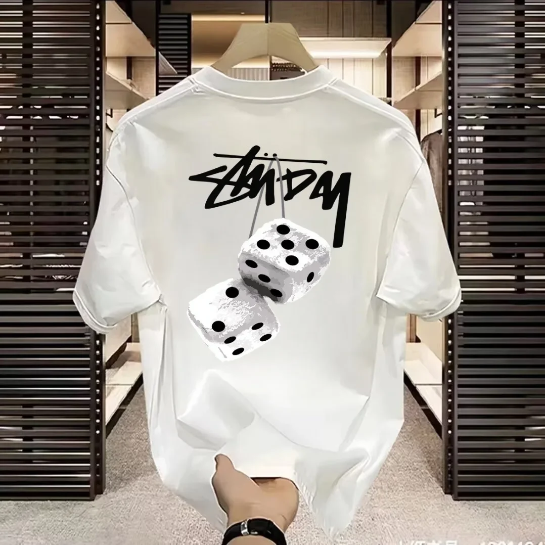 2024 جديد الصيف الرجال تي شيرتات قصيرة الاكمام عادية فضفاضة تناسب هونغ كونغ نمط العلامة التجارية العصرية Ins نمط الحياة نصف كم #1