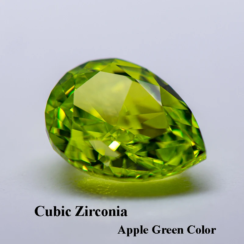 Cubic Zirconia Crushed Ice Cut Apple Green Color Pear Shape Charms Beads for Jewelry Making Necklace Materials No Certificate