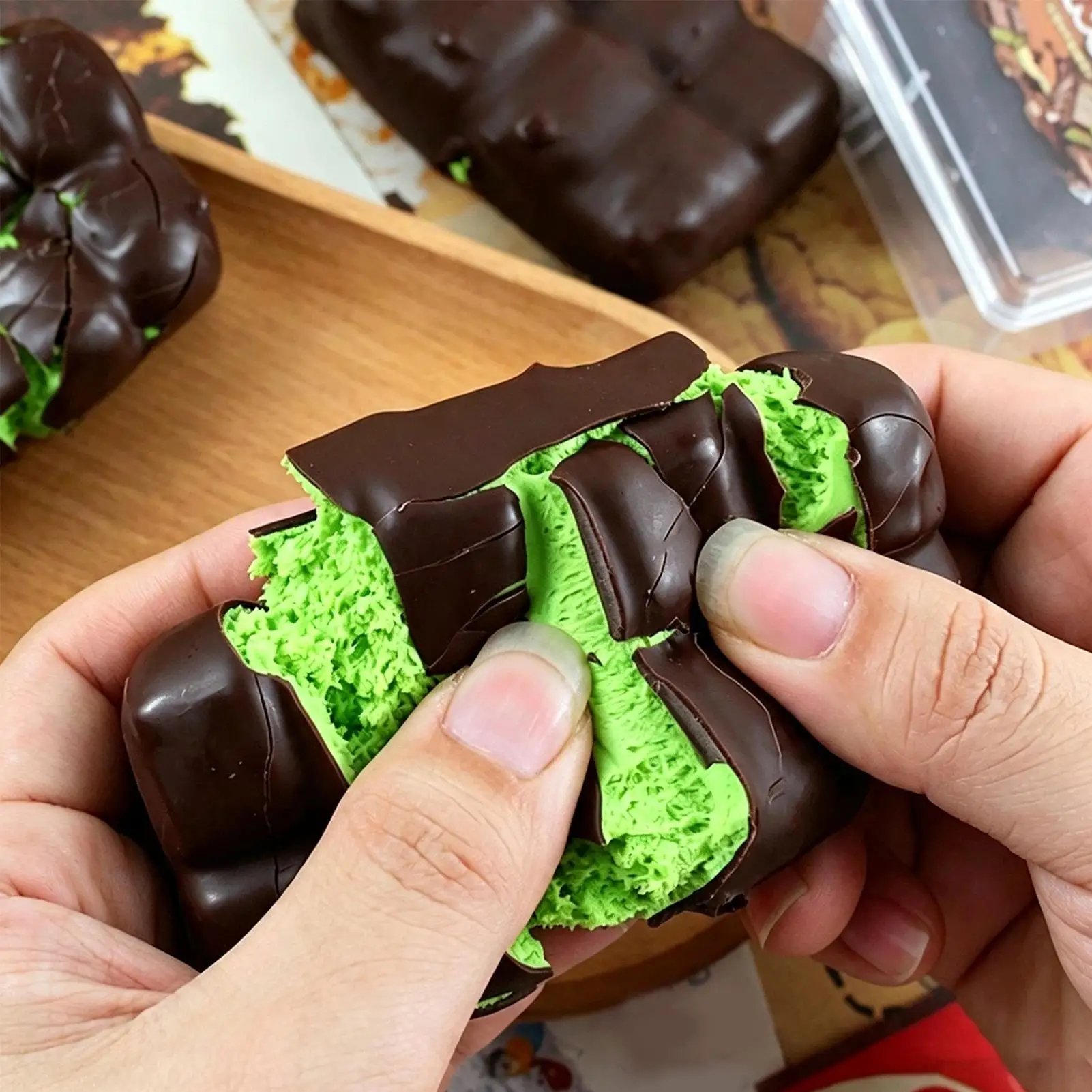 Chocolate Squeeze Toy Crunchy Chocolate Stress Ball Soft Realistic Food Squeeze Fidget Toy For Teens School Adults Home Office