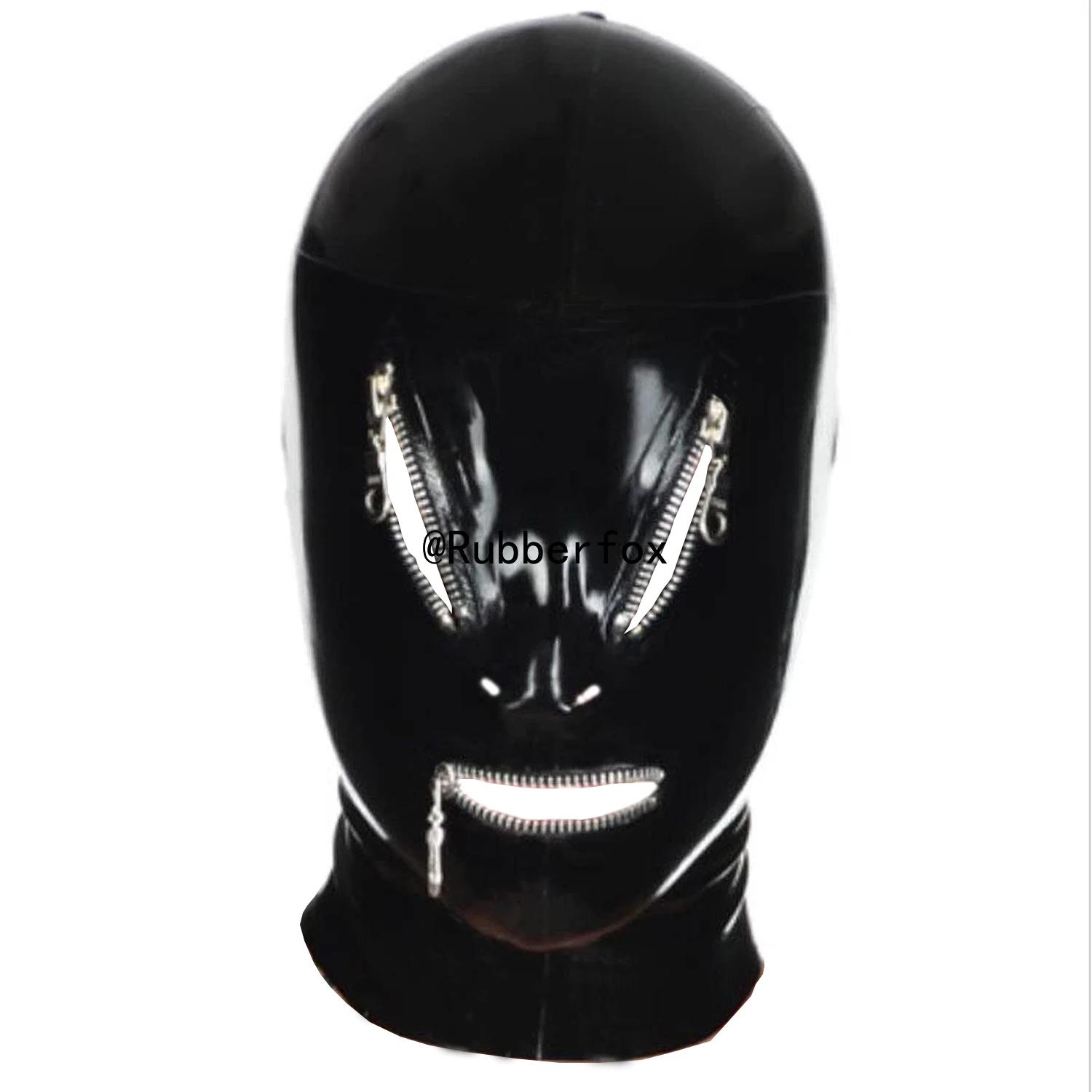 

Customized Black Latex Head Mask,Men's Rubber Full Face Hood Mask Eyes and Mouth Tightly Closed Zippered Latex Mask