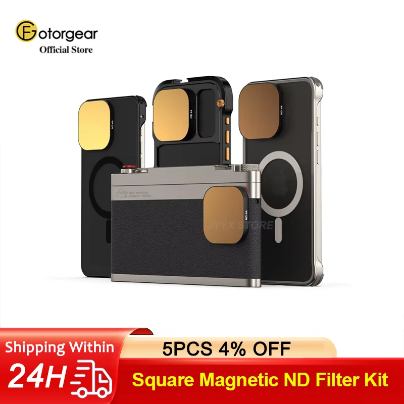 

Комплект квадратных магнитных фильтров Fotorgear ND (ND8/16/32/64) для Fotogear для iPhone 16, 15, 14, 13 Pro Max, металлический чехол для телефона