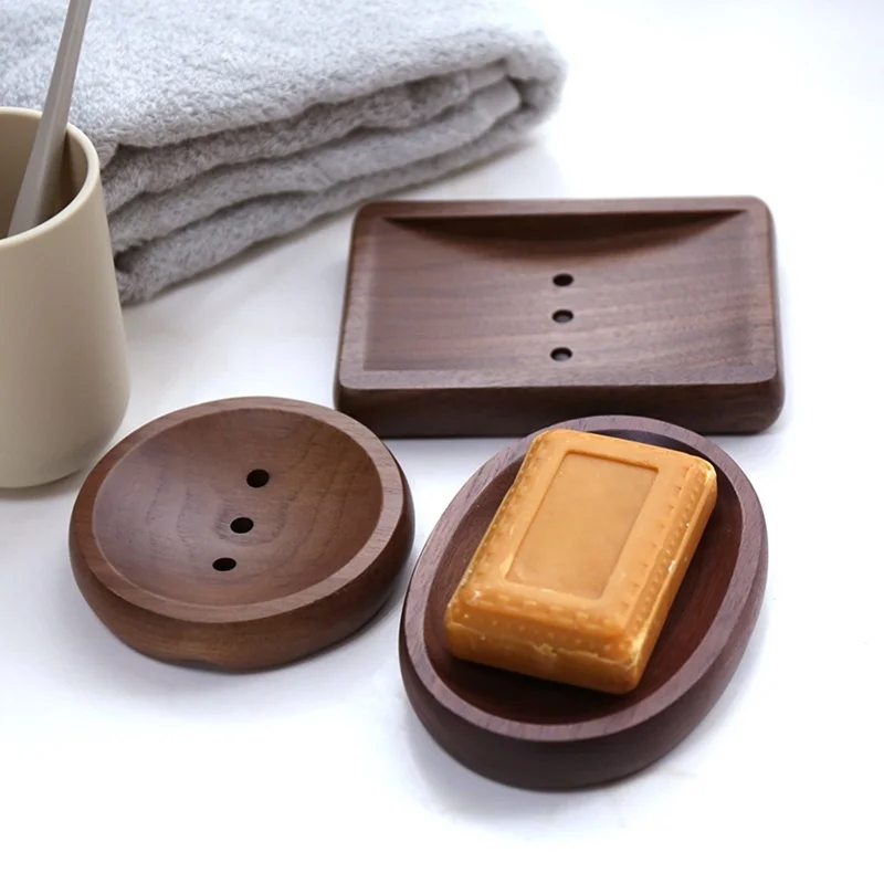 C9 Walnut soap holder wooden soap box bathroom wooden soap rack drain handmade soap box simple household soap dish