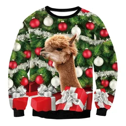 Men Women Holiday Party Sweatshirt 3D Christmas Gift Alpaca Print Tacky Xmas Jumper Tops Unisex Pullover Ugly Christmas Sweater