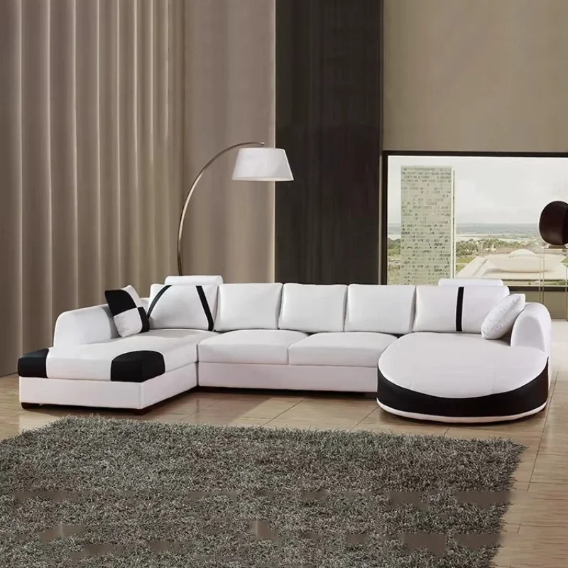 &Modern U-shaped Leather Sofa Wood New Design Sponge Filled Suitable For Apartment Use Luxury Lounge Lazy Living Room Furniture