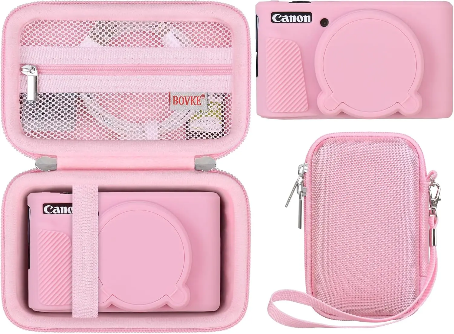 حافظة صلبة + غطاء سيليكون لجهاز Canon PowerShot SX740/SX730، حقيبة EVA مقاومة للصدمات مع غطاء للعدسات وحزام معصم، وردي #1