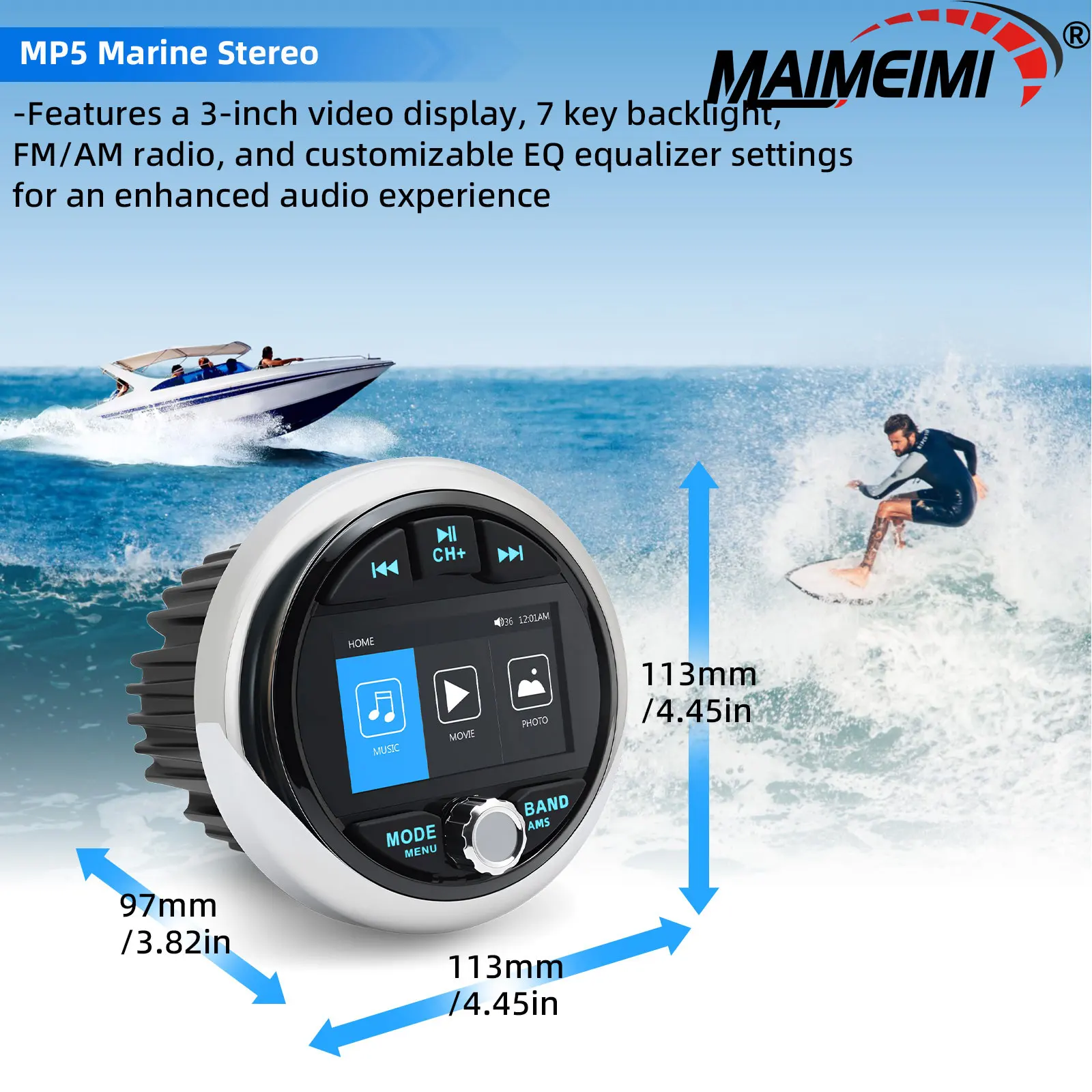  Boat Radio MP5 Marine Stereo Source Media Player AM FM Marine Boat Stereo Receiver Video Play Bluetooth Compatible For Yachs