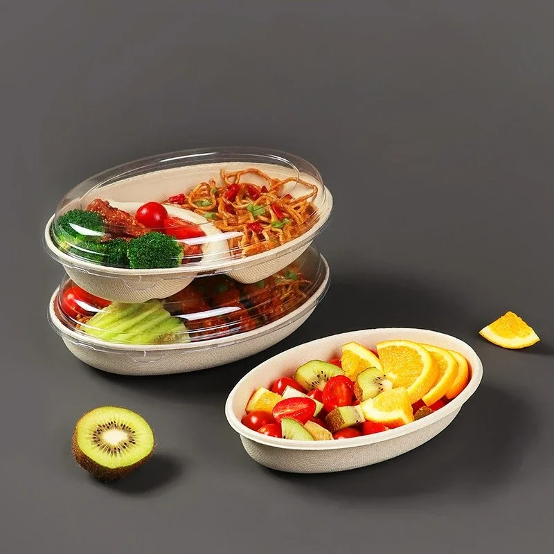 Disposable Oval Paper Bowl Takeaway Packaging Box Food Grade Biodegradable Portable Tableware Yogurt Fruit Salad Light Food Bowl