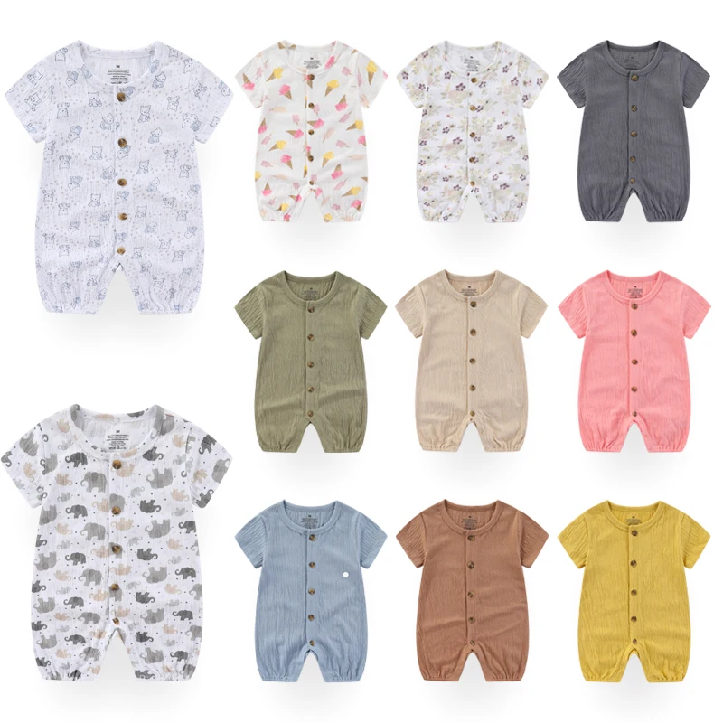 2 Pieces Infant Rompers Print Cotton Baby Girl Clothes 0-24M New Born Cartoon Baby Boy Clothes Summer Short Sleeves Bebes