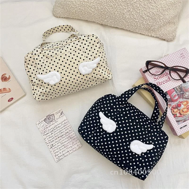 Ins Style Polka Dot Wings Design منظم أدوات الزينة الكبير، حقيبة مكياج للسفر مع مقابض، حقيبة استحمام محمولة