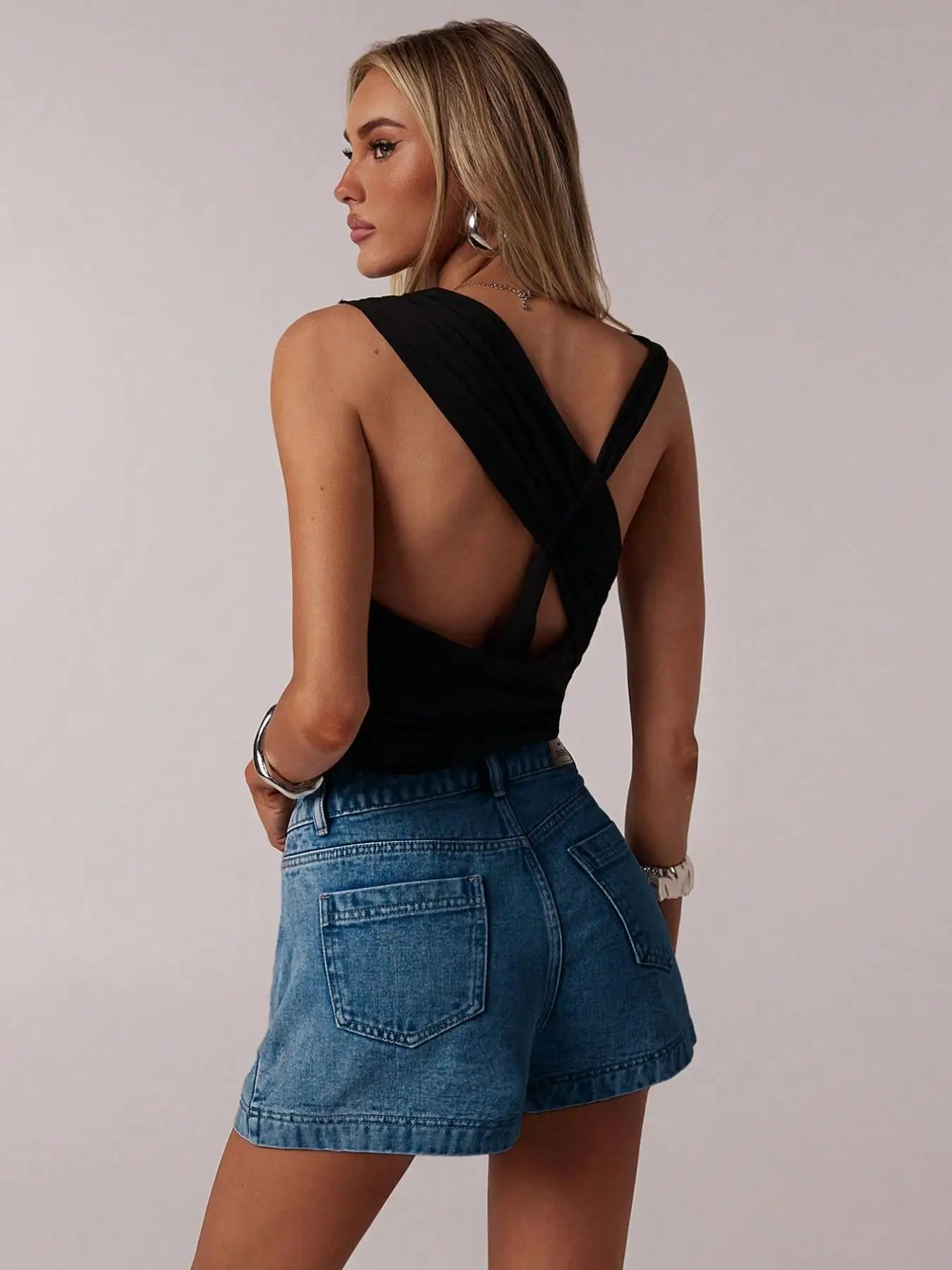 American Style High-Waisted Denim Skirt Shorts, Casual Loose Fit, Solid Pattern, Perfect for Streetwear, Instant Leg Slimming Ef