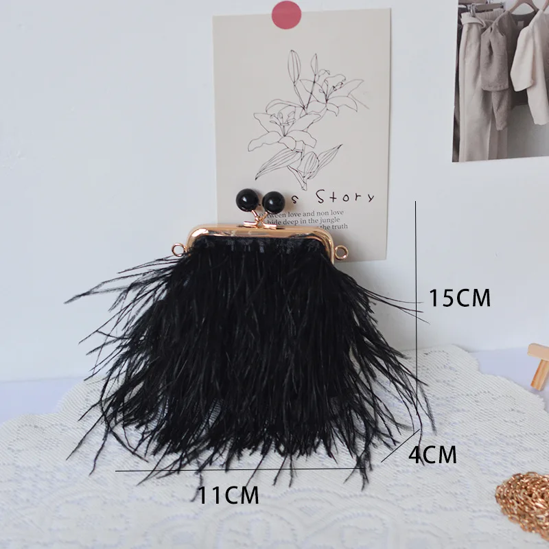 Luxury Real Ostrich Feather Box Shape Party Clutch Evening Bag Chic Design Purses and Handbags Female Chain Shoulder Bag Wedding