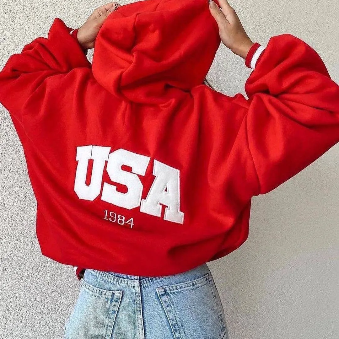 Europe and the United States women's casual fashion print thick 100 top long-sleeved hooded hoodie woman