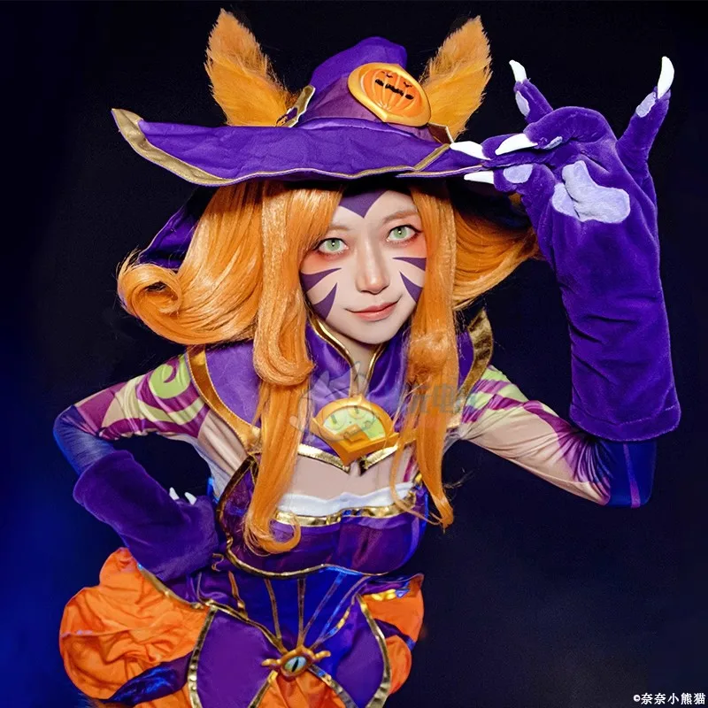 

Game LOL Neeko Cosplay Halloween Costumes Seductive Witch Pumpkin Set Anime League Women Tops Pants Leggings Hat Gloves Ears