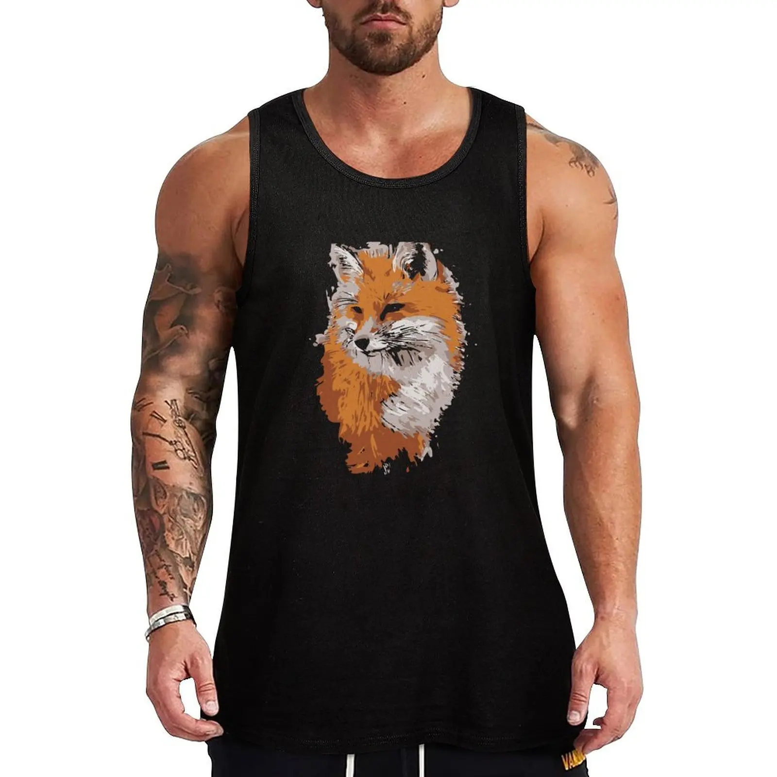 Fox - painting, orange and white Tank Top Art Print Tank Top Creative Graphic Sleeveless Shirt