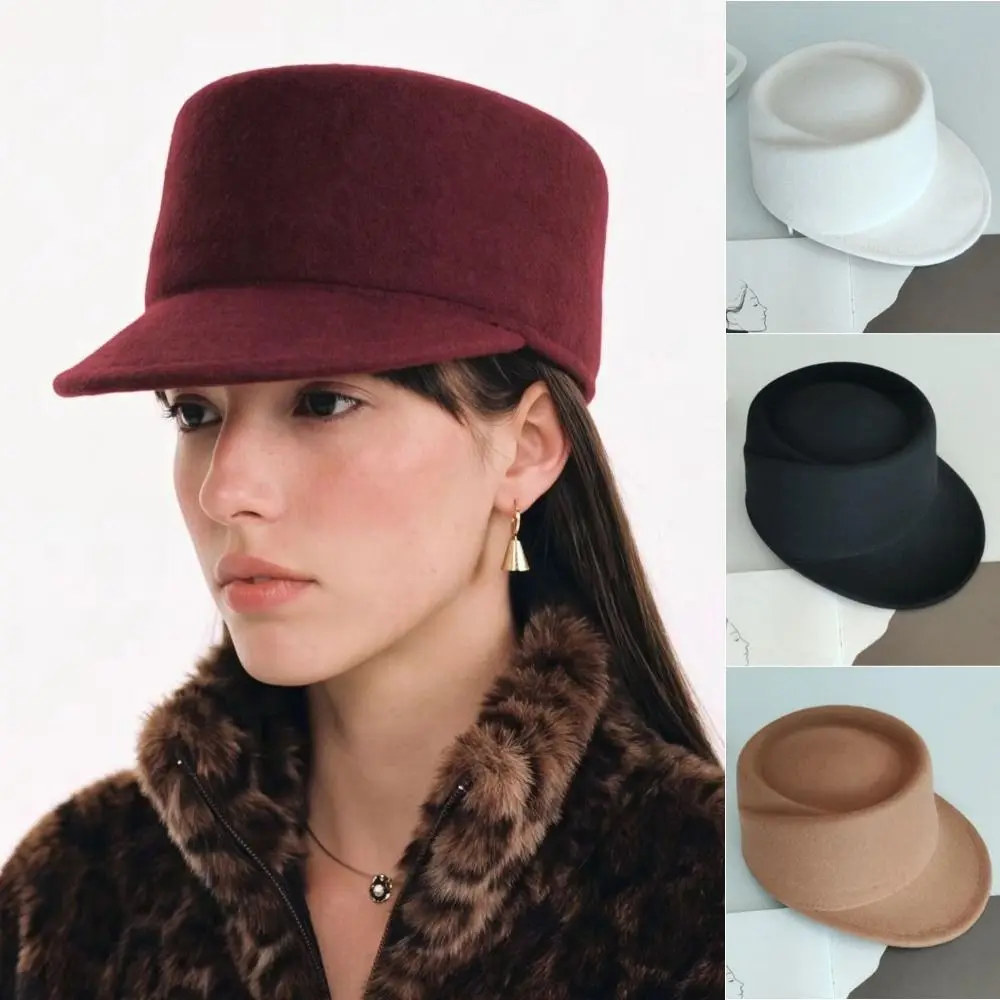 Vintage British Style Wool Equestrian Hat Retro Elegant Fedora Hat Solid Color Versatile Wool Topper Hat Live Show