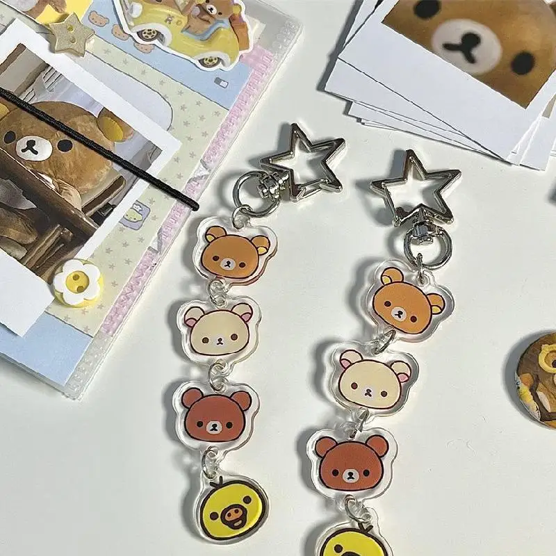 Kawaii Rilakkuma Pvc Key Chain Cartoon Japanese Anime Acrylic Pendant Mobile Phone Chain Backpack Zipper Decoration Girl Gifts ﻿