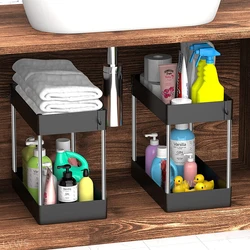 Kitchen Under Sink Storage Organizer Shelf 2 Tier Drawer Multipurpose Rack Cabinet Under Sink Storage Rack Bathroom Organizer